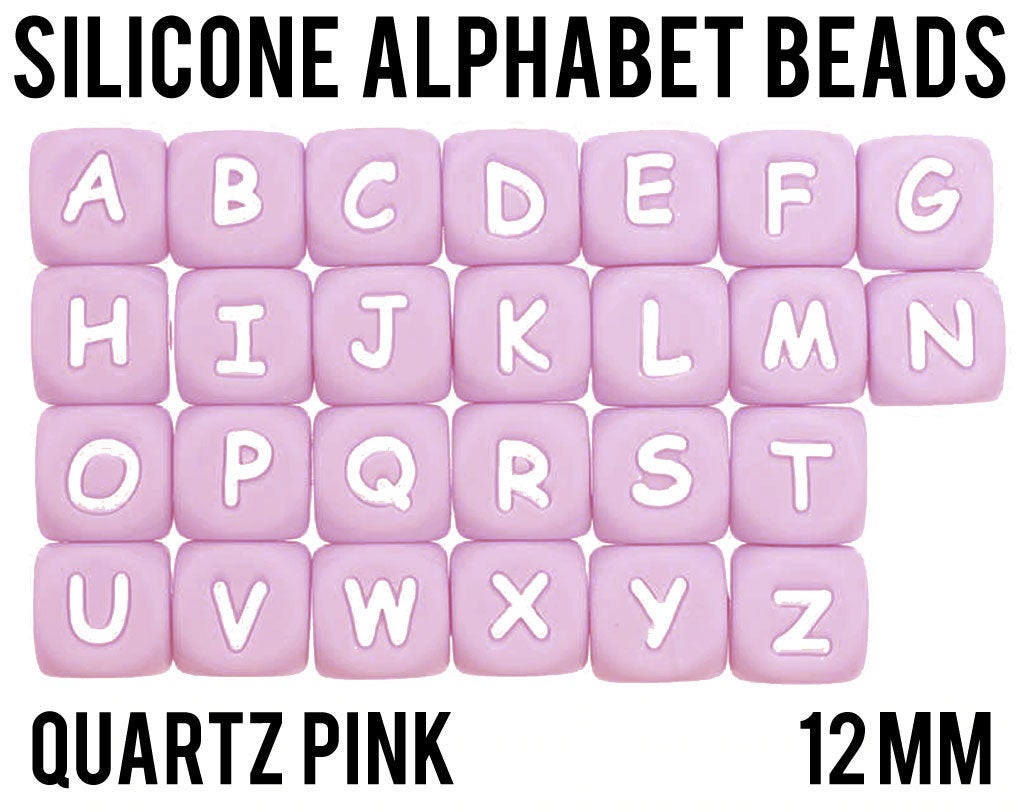 12 mm Quartz Pink - A-Z Silicone Alphabet Cube Beads – Tesla Baby